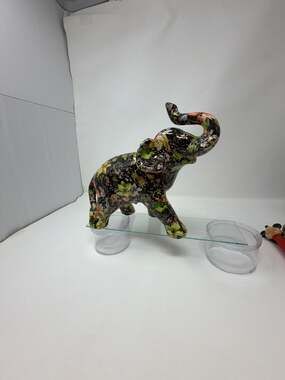 La Vie Decorative Elephant Figurine with Floral Print Decoupage Finish